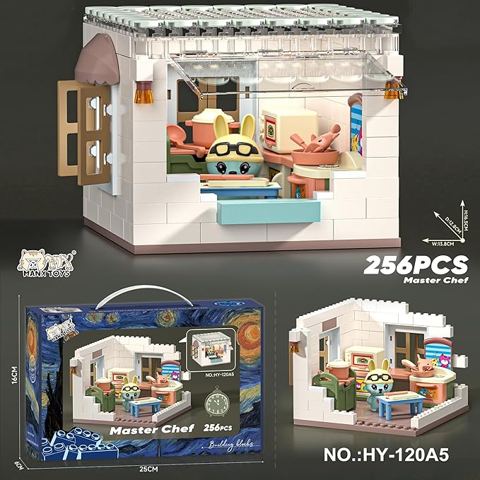 Koko's Cat Town DIY Miniature House Kit,Tiny House Kitchen Building Kit,Purrfect Dollhouse with 256PCS,Cat Toys Gift for Teens Kids Ages 3+ 3+,Dollhouse for 3 and up