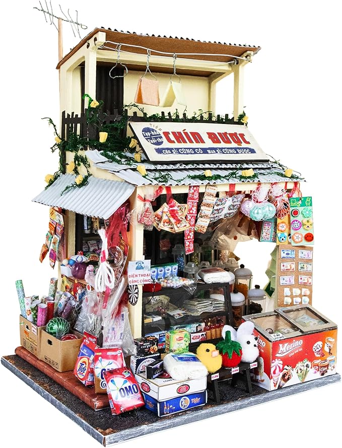 Vietnam DIY Miniature Kit - Asian Convenience Store, Noodle House, Bahn Mi Cart - Tiny Diorama Building Kits, Craft Hobby Gifts for Teens and Adults (DIY Miniature Asian Convenience Store)