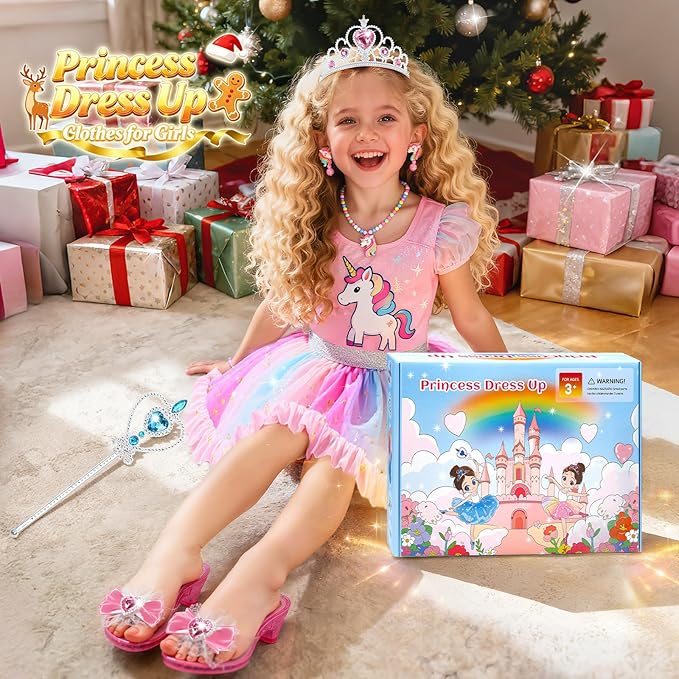Princess Dress Up Shoes for Little Girls 3-6，Kids Pretend Play Clothes for Toddlers with Tutu,Shoes and Accessories,Christmas Thanksgaving Birthday Gift Toys