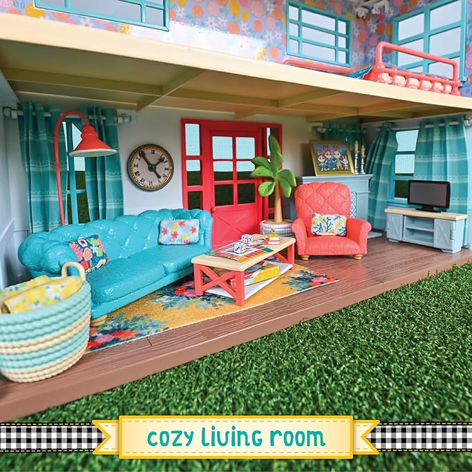 Honey Bee Acres Cozy Living Room Décor – 28 Pieces Accessory Set | Colorful Farmhouse Doll Furniture | Pretend Play Toys for Kids - Sunny Days Entertainment