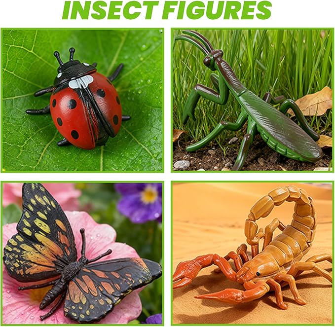12 PCS Fake Bug Toys for Kids, Plastic Bugs Animal Figures Halloween Party Favor Cake Topper Insect Figurines