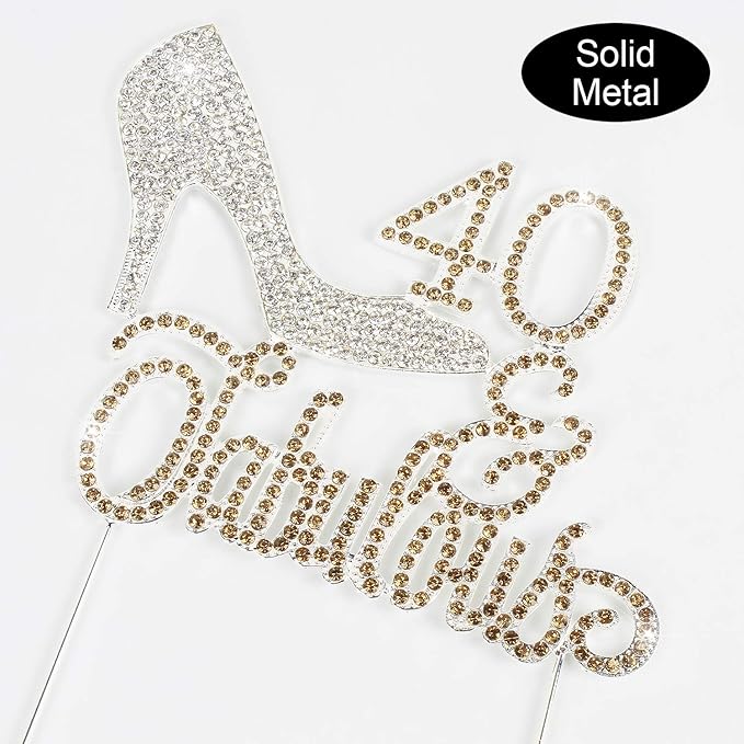 LINGTEER 40 Fabulous Silver High Heel Rhinestone Crystal Cake Topper Perfect for 40th Birthday Anniversary Party Keepsake Sparkle Decoration