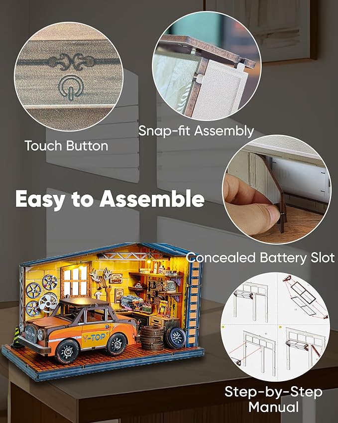 DIY Miniature House Kit – Mini House Book Nook Kit Bookend Bookcase Craft Bookshelf Home Decor with LED Light Christmas Birthday for Adults Beginners(Dream Repair Factory)