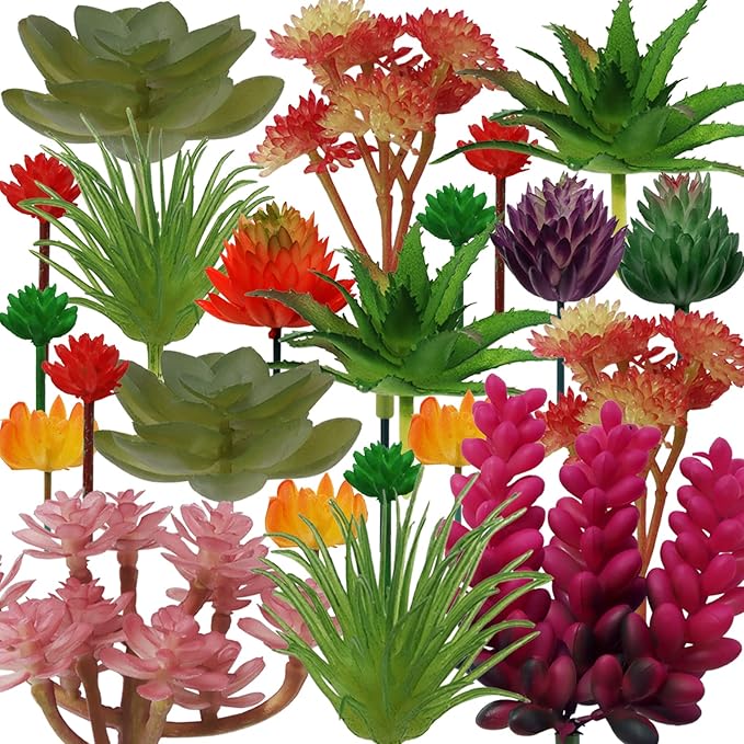 PietyPet 22pcs Colorful Fake Succulents, Mini Artificial Succulents for DIY Crafting Home Terrarium Floral Wall Garden Arrangement Office Decoration (Unpotted)
