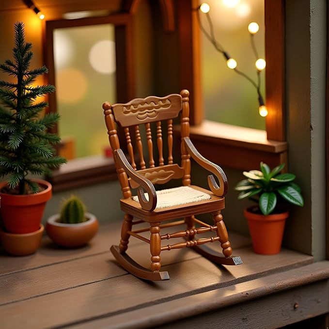 Brown 1/12 Miniature Rocking Chair Dollhouse Furniture Accessories Doll House Accessory