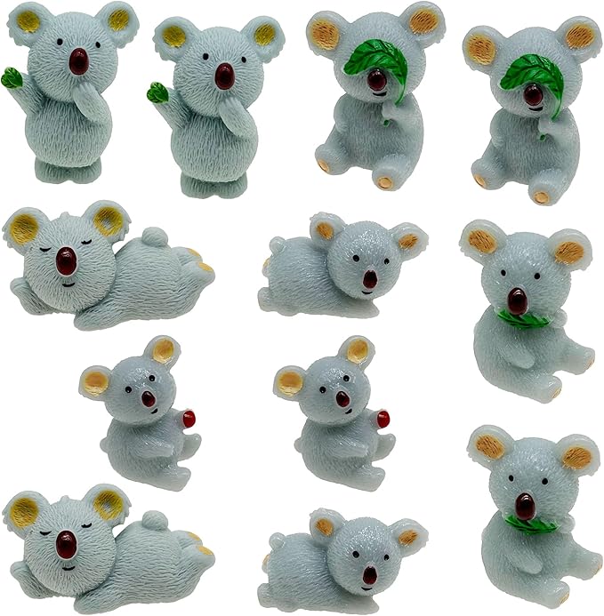 Cayway 12 PCS Miniature Koala Bear, Mini Koala Decor Fairy Garden Animals for Plant Pots Bonsai Craft, Micro Landscaping Decoration