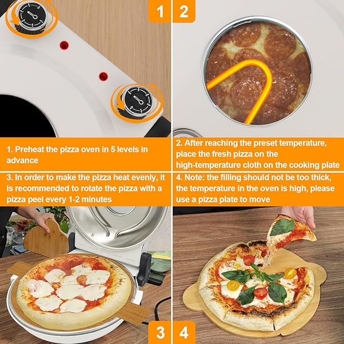 ECUMFFY Pizza Oven Indoor, 12 Inch Retro Pizza Maker, Rapid Heating 800˚F, 1200W Glazed Ceramic Stone Electric Pizza Cooker, Two-button Precise Temperature Control, Viewing Window for Precise Cooking