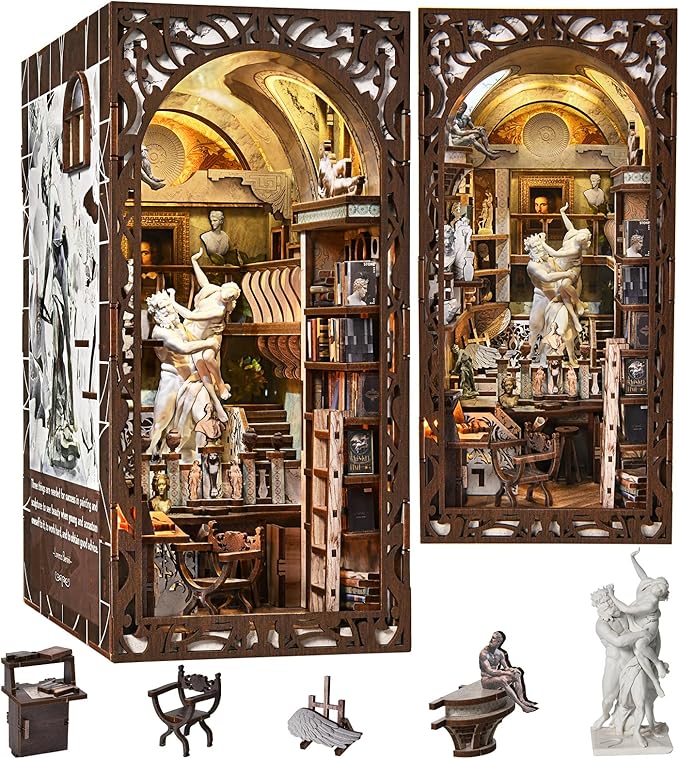 Book Nook Kit, DIY Miniature Dollhouse Kit 3D Puzzles for Adults Tiny House Mini Home Craft Bookshelf Nook Puzzle Book Decor Gifts for Teenagers Book Lovers (Bernini's Workshop)