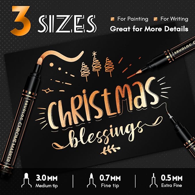 3Pcs Liquid Chrome Paint Markers, Oil-based Permanent Chrome Maker, Gloss Mirror Marker Repairing, Reflective Metallic Pen Markers for Touch Up Model Painting DIY Art Projects, Bronze