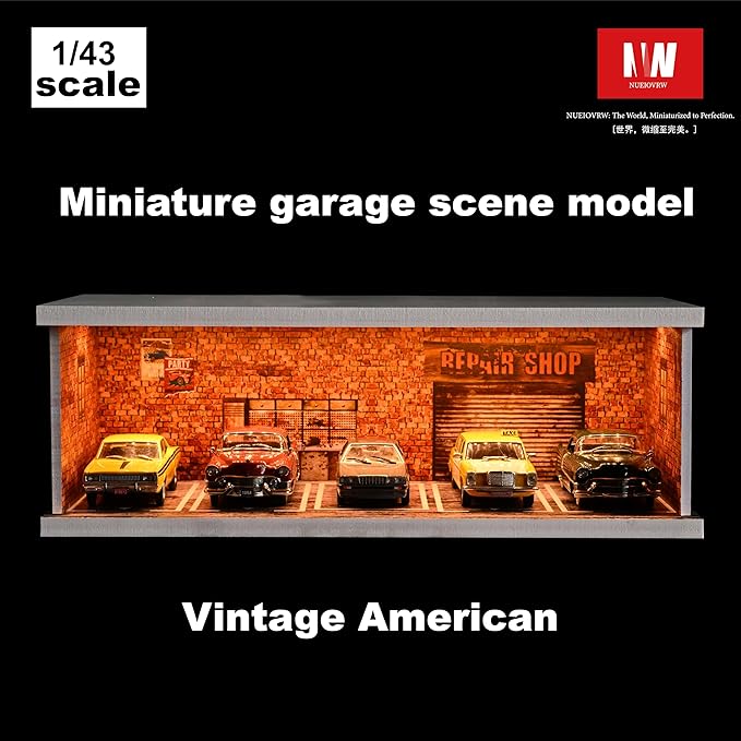 1/43 Diorama Display Case with Tri-Colour Dimmable Lighting, Fits for Hot Wheel Matchbox Mini GT Diecast Cars Model,1:43 Car Garage Parking Lot Scene Display Storage (Red Brick)