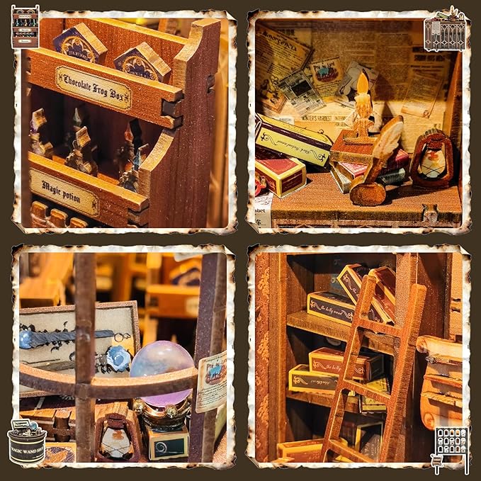 BELEEV Book Nook Kit, DIY Miniature Dollhouse Kit, 3D Wooden Puzzle for Adult and Teens, Booknook Bookshelf Decor Craft with LED Light, Gifts for Women Teens and Puzzle Lovers - Magic Wand Store