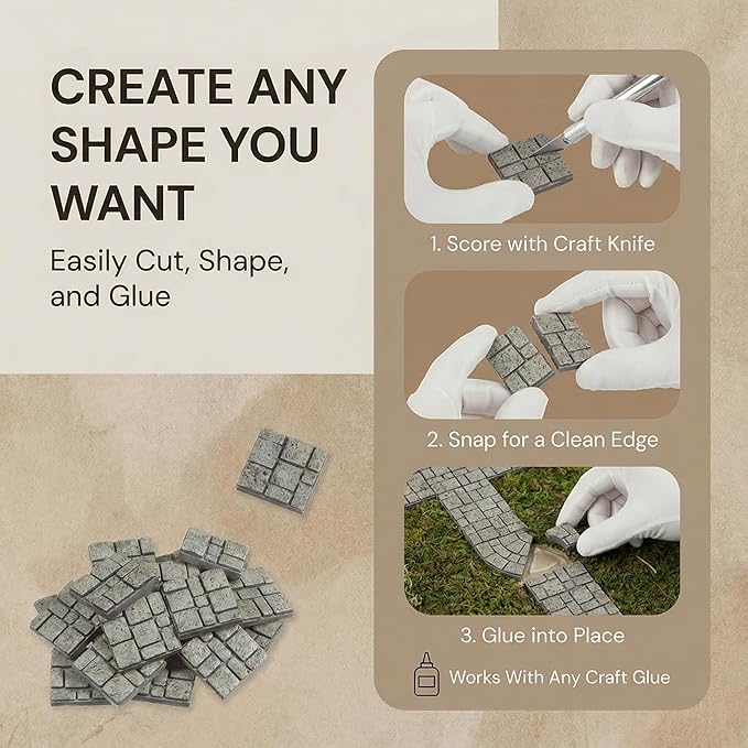 Dollhouse Flooring, Miniature Pavement Bricks, 1/12 Scale Accessories, Mini Bricks for Landscaping, 50pcs, REDUCIO!