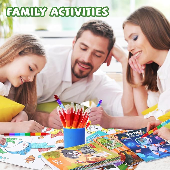 BenLouis Coloring Books for Kids With Stacking Crayons Set Mini Coloring Books Bulk for Ages 4-8-12 Small Activity Books for Birthday Party Gifts Goodie Bags Stuffers Travel（24+24Pcs Assorted）