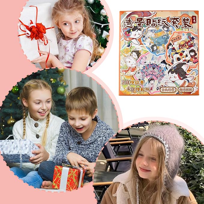 DIY 3D Fun Mini Chinese Intangible Cultural Scene Stickers Book with Tweezers Make Your Own Tie-Dye Velvet Flower Shadow Play Sticker Scenes Micro Stickers for Relief Stress Pass The Time(20 Designs)