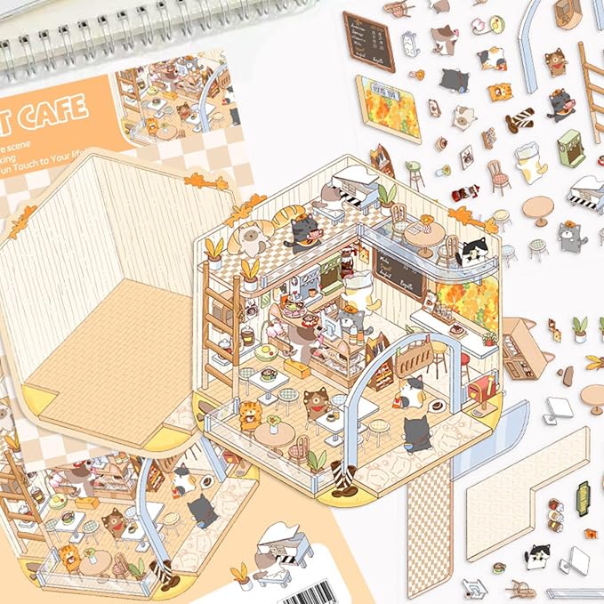 DIY 3D Sticker Scene,6 Sets of Kawaii Miniature Scenic House Stickers,Cozy Room Stickers Therapy Scenes for Adults and Kids Stress Relief Pass The Time and Gifts (Z-2)
