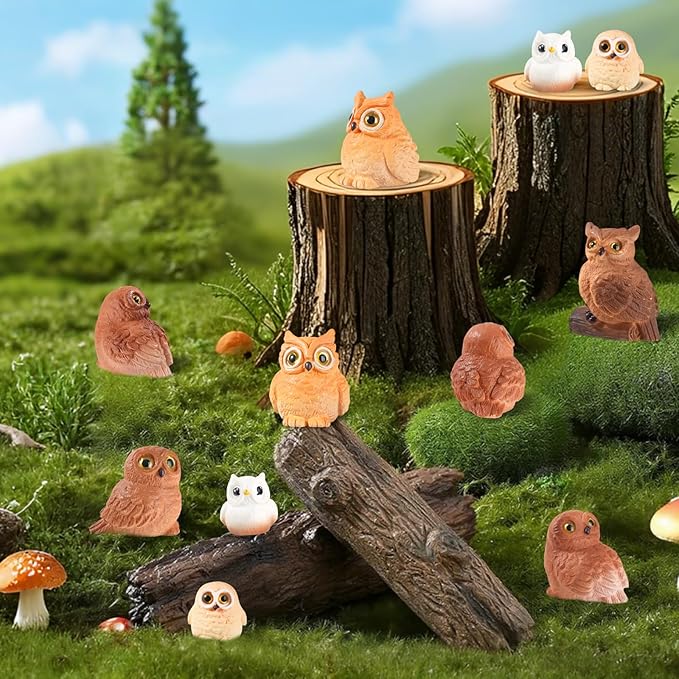 48 Pcs Miniature Owl Figurines 6 Styles Resin Mini Owl Figurines Bulk Animal Figurines Set for Fairy Garden Micro Landscape Pots Bonsai Decorations DIY Props