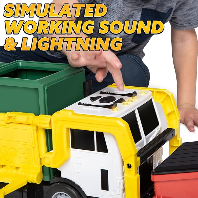 JOYIN Large Friction Powered Garbage Truck Toy Set, Includes Dumpster, Trash Bins, and Learning Cards for Kids, Boy Toys Birthday Gift for Boys Girls Kids Toddler Gift of Easter Basket Stuffers