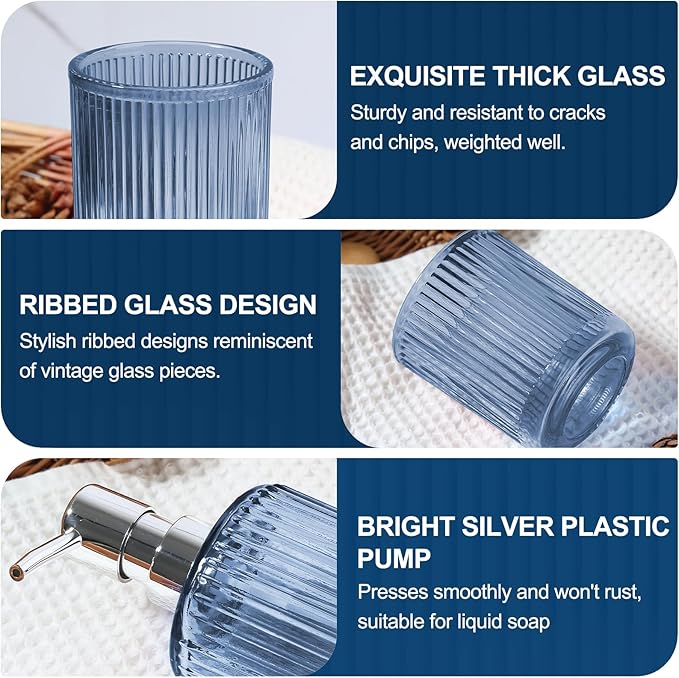 Blue Bathroom Accessories 5 Pcs, Glass Bathroom Accessory Set, Vintage Blue Bathroom Set, Royal Soap Dispenser and Toothbrush Holder Set, Qtip Holder, Small Flower Vase, Modern Bathroom Decor