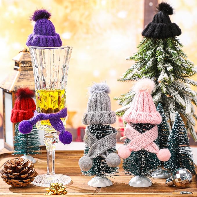 Bencailor 48 Pcs Mini Christmas Knitting Hats and Mini Christmas Scarf Set Knitting Doll Hat Scarf Santa Knit Hat Tree Ornaments for DIY Craft Art Doll Decoration (Multicolor)