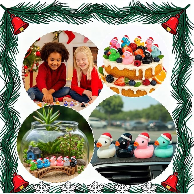 160 Pcs Christmas Mini Resin Ducks Tiny Santa Fairy Hat Duck Miniature Micro Landscape Garden Dollhouse Decor for Xmas Accessories DIY Craft Slime Party Gifts Prank Game Ornament Potted Plants
