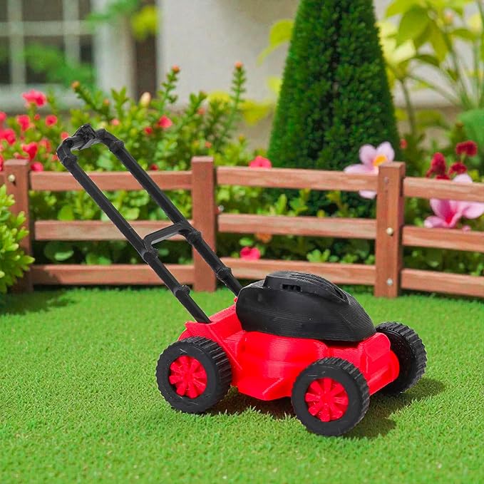 Miniature Dollhouse Lawnmower Model for 1:18 Scale, Creative Red Lawn Mower Mini Ornament Decoration, Realistic Compact Lightweight Decor for Doll House Home Festival Scenes