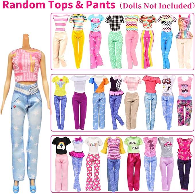 Ecore Fun 39 Pcs Doll Clothes and Accessories 3 Fashion Dresses 10 Slip Dresses 3 Tops 3 Pants 10 Necklaces 10 Shoes Fashion Casual Outfits Perfect for 11.5 inch Dolls