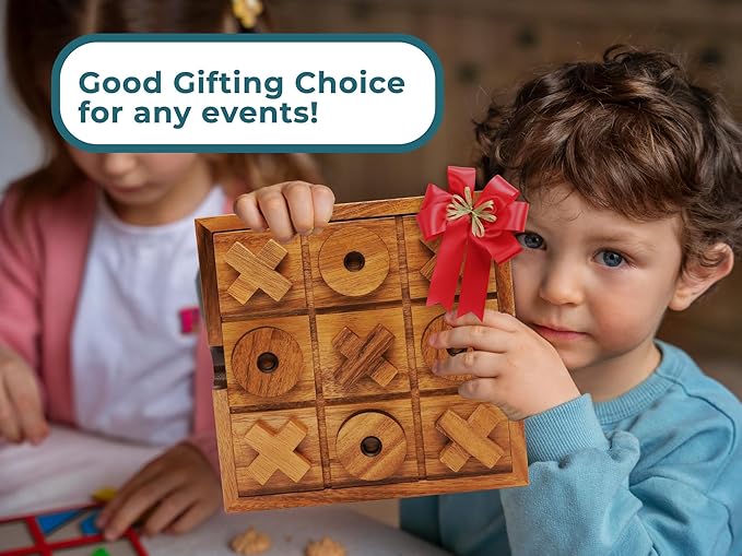 BSIRI Extra Large Tic Tac Toe Board Games - Ideal for Kids Games, Family Games and Game Night for Adults, Farmhouse Decor for Coffee Table Decor, Unique Gifts for All Occasion (8.6 Inch)
