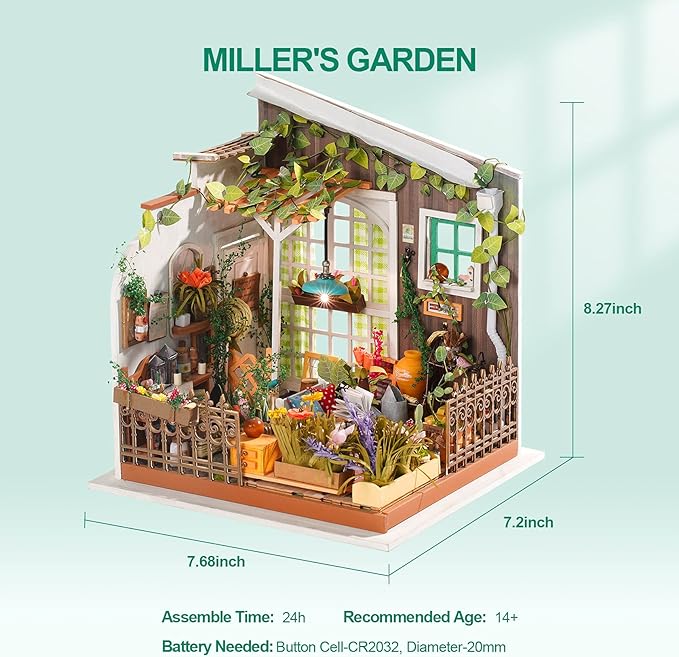 RoWood Miniature House Kit, 1:24 Scale DIY Miniature Dollhouse Kit for Adults, Mayberry Street Miniatures,Mini House Craft Kits for Adults, Gifts on Birthday Christmas - Miller's Garden