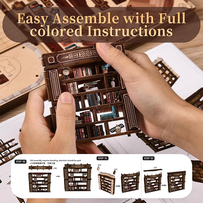 Hallisun DIY Miniature House Kit, Mini 3D Wooden Dreamy Book Hall Building Kit with Furniture and LED, Tiny Diorama Dollhouse Model Set, Handmade House Craft Birthday for Adults Teens