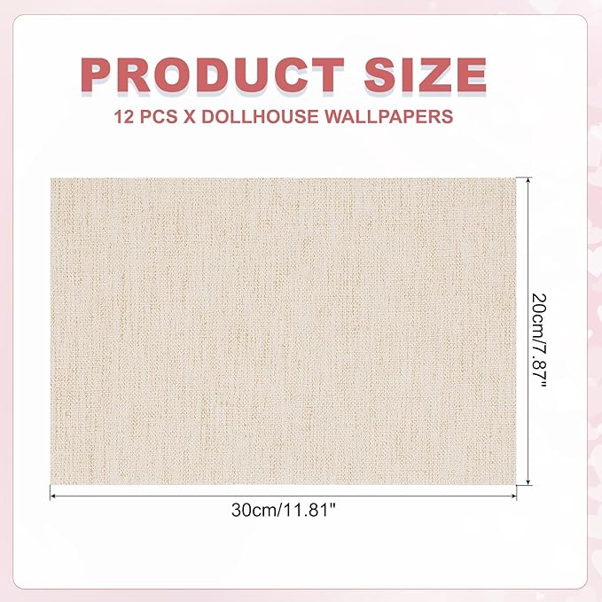 uxcell 12 Sheets Miniature Dollhouse Wallpaper, Linen Texture Self-Adhesive PVC Flooring Wall, Mini Wall Decor for Dollhouse Sand Table Model Accessories 11.81 x 7.87 Inch (Beige)