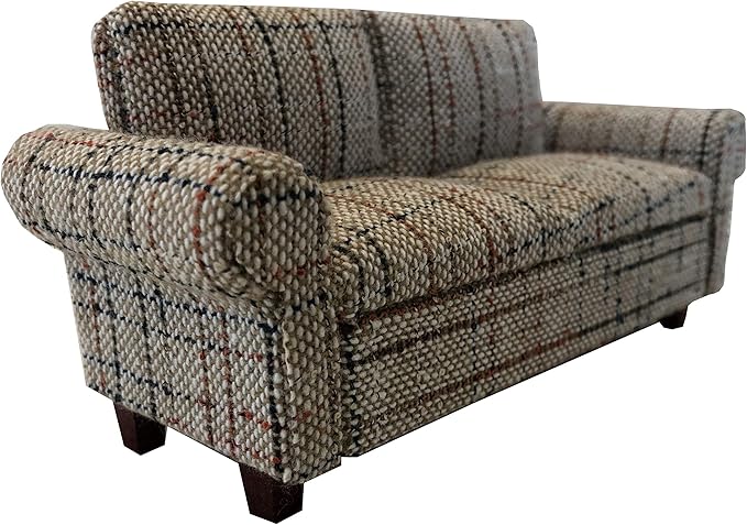 Brown Dollhouse Sofa Couch, Miniature Living Room Furniture Loveseat, Accessories for 6 inch Dolls, 1/12 Scale, Retro