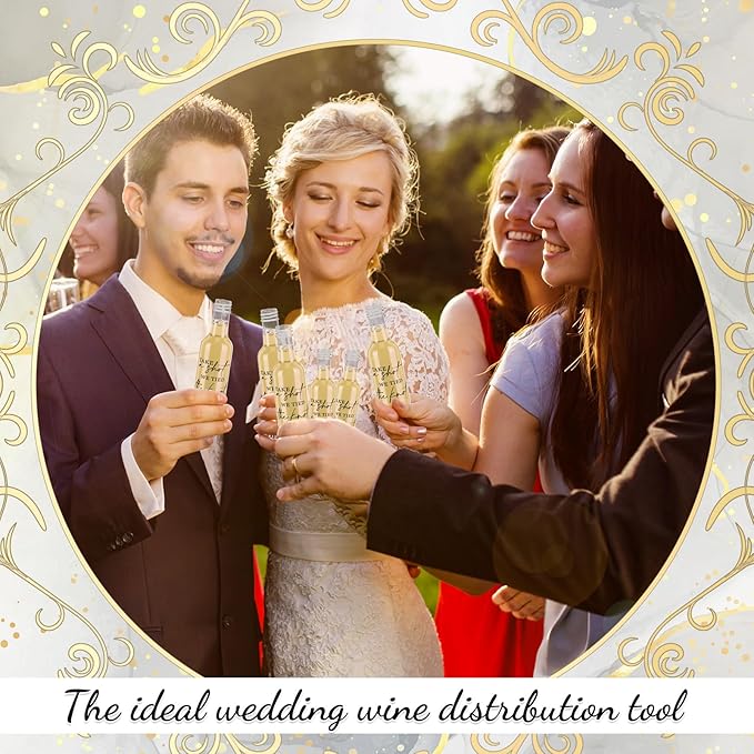 Bokon 50 Pcs Mini Wedding Liquor Bottles Take a Shot We Tied The Knot Shot Glasses for Guests 1.7 Fl Oz/ 50 ml Plastic Reusable Empty Bottle with Cap Funnel Acrylic Mini Glasses for Bridal (Silver)