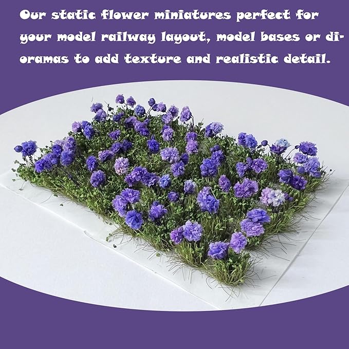 Woohome Flower Cluster Flower Vegetation Groups Grass Tufts Miniature Static Scenery for DIY Architecture Building Model Railway Train Diorama Garden Scenery Landscape Layout (Tulip, Purple)
