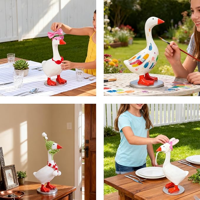 Desk Mini Goose key Holder 7 inch with 4 set Outfits, Cute Desktop Resin Porch Goose Magnetic Statue, Funny Figurines Keychain Hanging, Bedroom Decor for Home Office Table, Housewarming Gifts