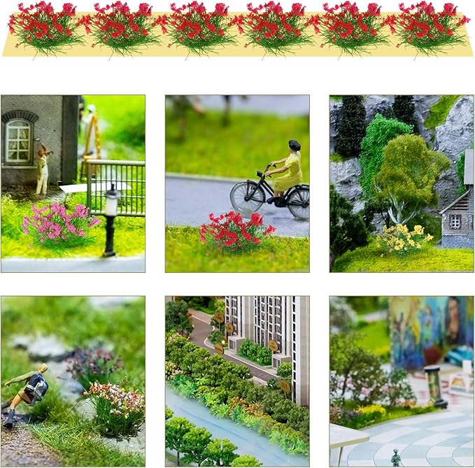 5Pcs Assorted Color Flower Clusters for Miniature Landscapes, Static Grass Tufts for Dollhouse, Railway, and Diorama Decor