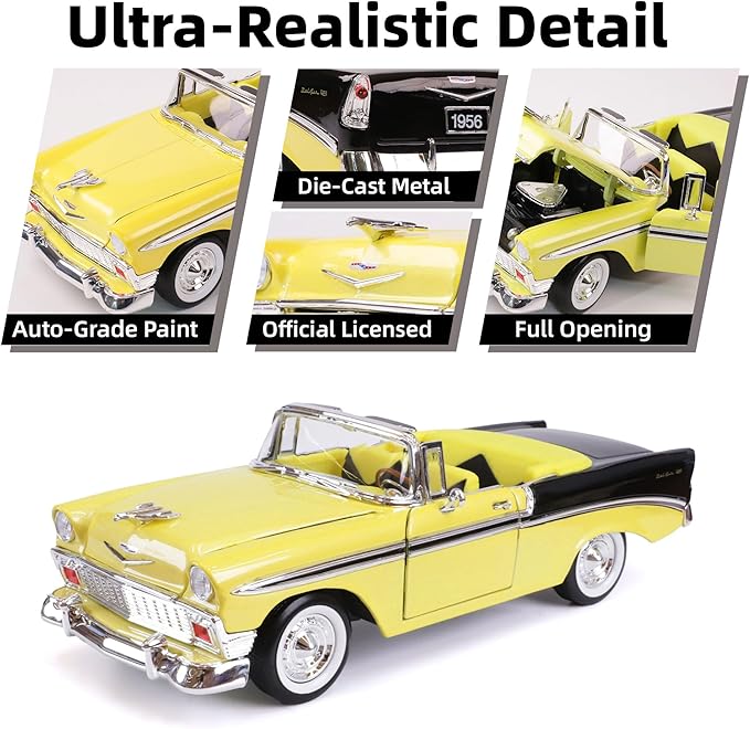 1956 Chevrolet Bel Air 1/18 Scale Die-Cast Metal Model Premium Classic Vintage Alloy Collection Cars with Display Case, for Kids Men and Teens Dad 14+ Year