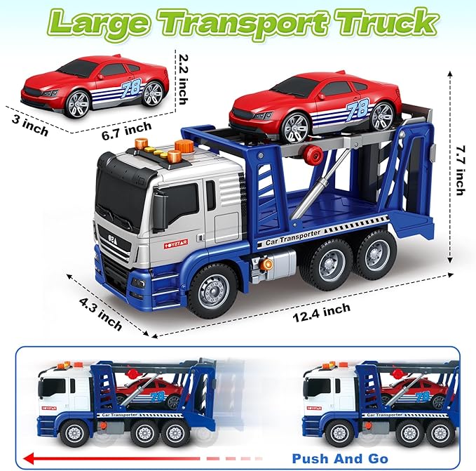 Kids Toys for 3 4 5 6 7 8 Years Old Boys, Transport Cars Carrier with Racing Car with Lights, Sounds, Toddler Friction Powered Truck Vehicle Toy for Boys Girls Christmas Birthday Gifts