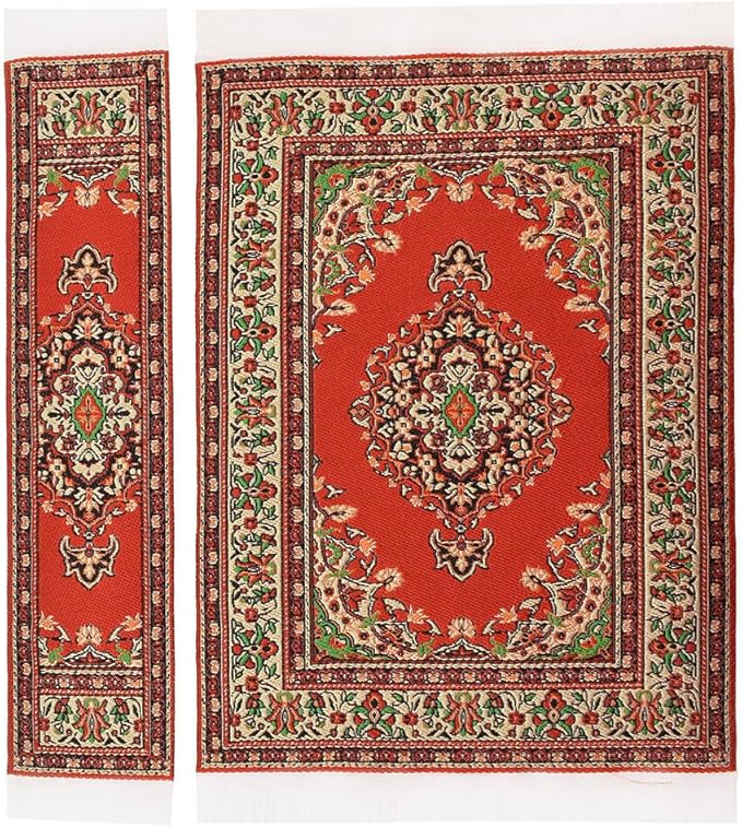 iLAND Miniature Dollhouse Accessories of Woven Dollhouse Rug 9.4” x 5.7” 9.2" x 1.8" for Dollhouse Furniture on 1/12 Scale and Dolls 3” - 12” (2pcs Appetence)