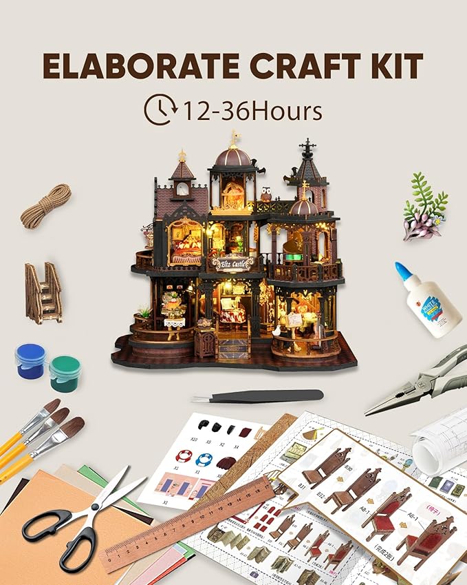DIY Miniature House Kit, DIY Dollhouse Kit for Adults to Build, Mini House Kit with LED, Mayberry Street Miniatures, Ideal Gifts for Birthday, Halloween Christmas(Magic Eltz Castle)