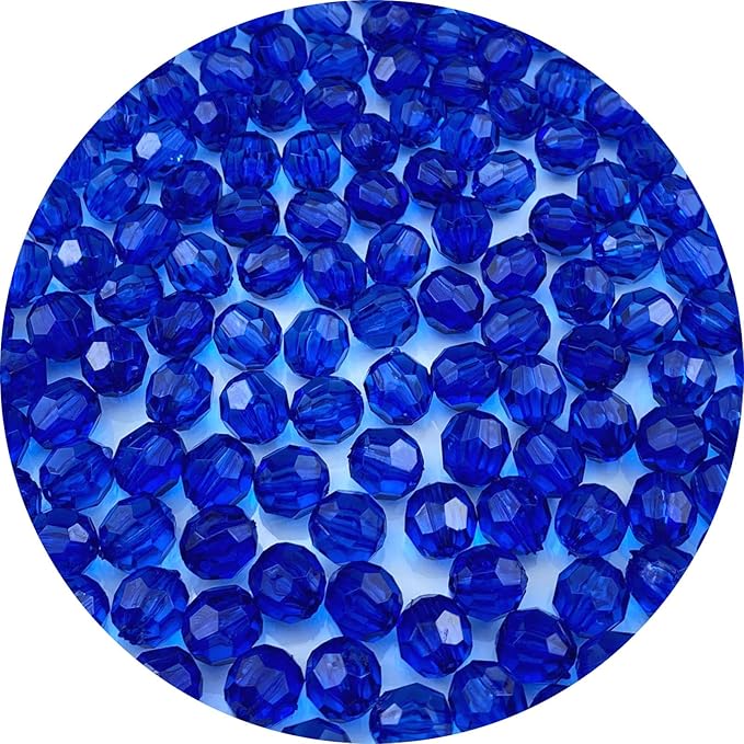 Jmassyang 1000 Pieces 6mm Acrylic Round Faceted Beads Loose Crystal Plastic Spacer Beads Colorful with Hole for Jewelry Making DIY Bracelet Necklace Earring Keychain(Sapphire)