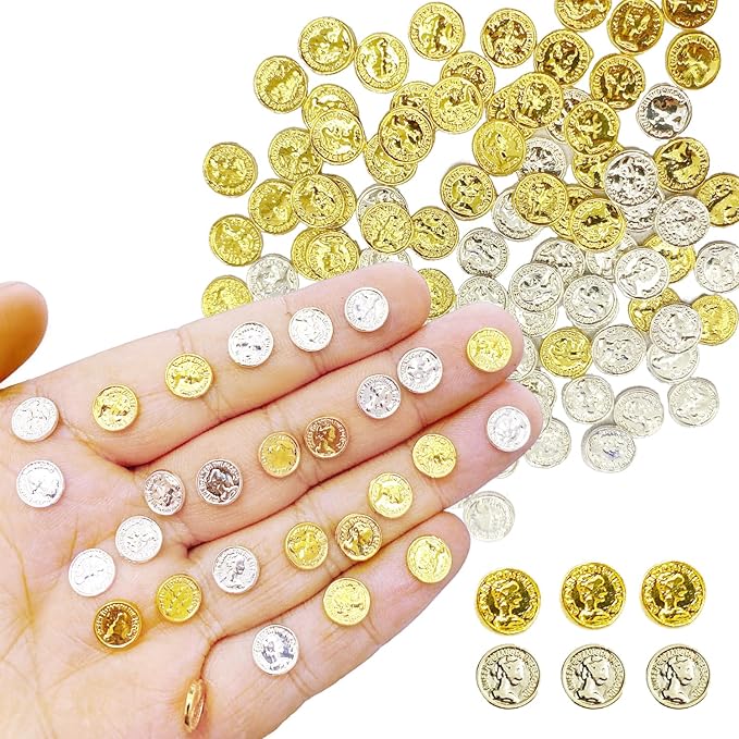 100 Pieces Miniature Coins for Crafts Dollhouse Tiny Fake Gold Coin for Dollhouse Fairy Garden Micro Landscaping (Coins)