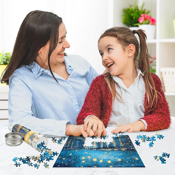 234 Pieces Mini Puzzles for Adults & Kids, 6'' x 4'' Small Puzzles Capsule Tube, Starry Night Over The Rhone Starry Night Sunflowers 3 Pack