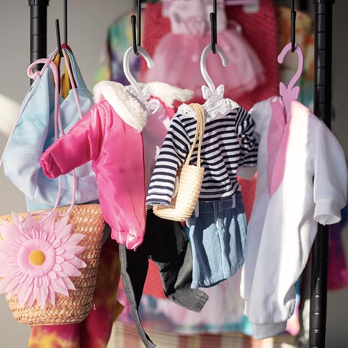 Doll Full-Outfit Clothes Hangers for 18" Doll Clothes- 12pk Unique Design Compatible w American Girl Holds Your Top & Bottom at Once Including Dresses, Pants, Shirts, Skirts - White