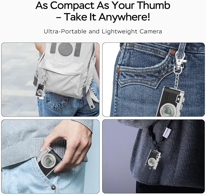 Mini Digital Camera, 1080P HD Tiny Retro Keychain Camera with 32GB Card, 0.96" Screen & OTG Adapter, Vintage Compact Micro Pocket Camera for Travel, Concert, Study Recording, Black