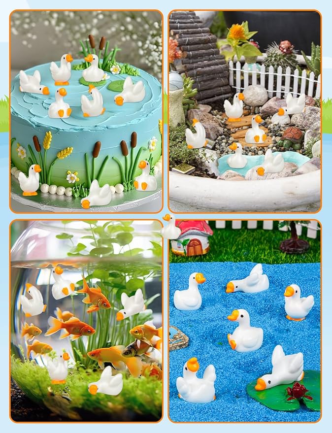 72pcs Mini Resin Goose Figurines, Tiny Animal Figurine Bulk, Small Desk Goose Decor for Garden Lawn Yard Micro Landscape Aquarium Potted Ornament DIY Craft ﻿