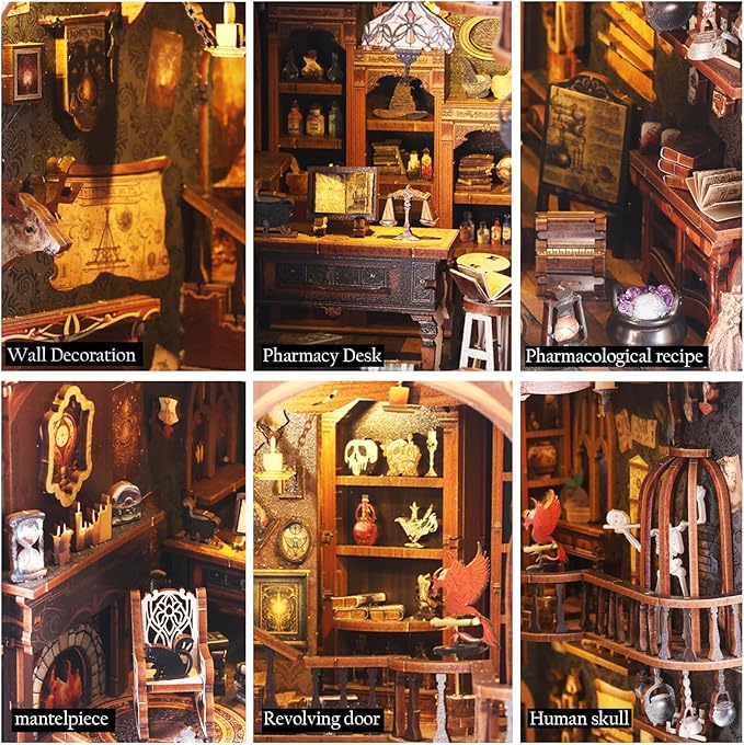 Book Nook Kit, Magic Store Dollhouse Booknook Bookshelf Insert Decor Alley DIY Miniature House Kit with Led Light Crafts for Adults and Teens to Build-Creativity Model Gift