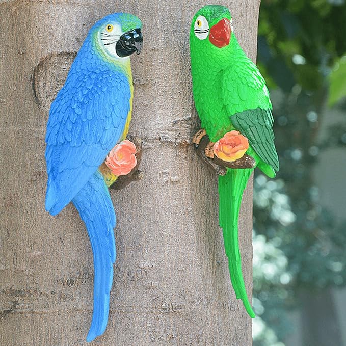 coolboy Hanging Parrot Decor,Bird Statues,Tropical Real Resin Bird Figurines,Home Ornament Decor for Tiki Bar,Perfect for Yard Ornaments,Tree Decorations Outdoor,Patio,Lawn,Tree Trunk, Porch