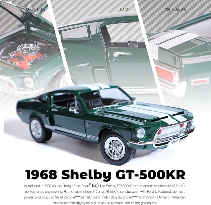 1968 Ford Shelby Cobra GT-500KR 1:18 Scale Diecast Model Premium Alloy Sports Collection Cars with Display Case, for Kids Men and Teens Dad 14+ Year