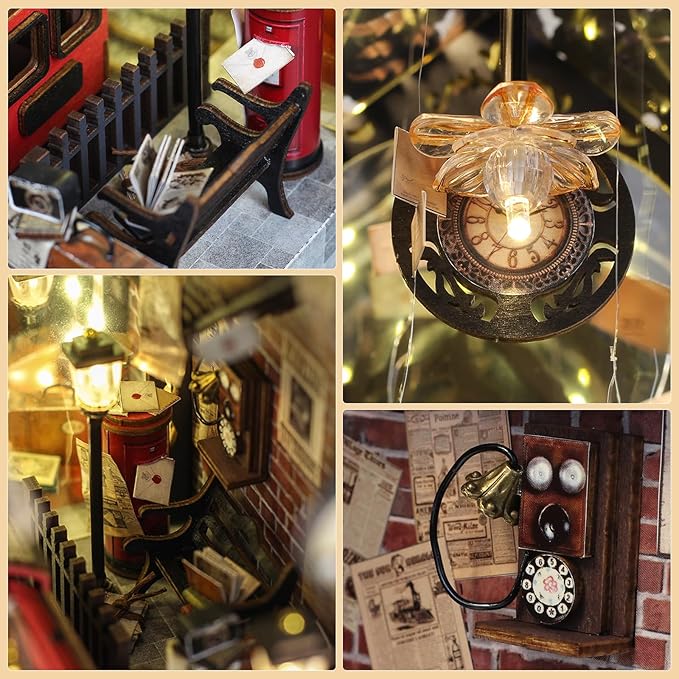 Book Nook Kit, DIY Miniature House Kit for Adults, Dollhouse Booknook with LED Light Gifts for Family, Friends, Magic Train