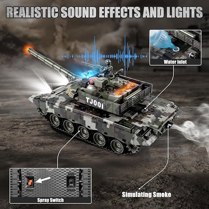 1/24 RC Battle Tank Set, Remote Control Chinese Type 99 and Russian T90 Army Toy That Shoots for Kids and Adults, 2.4G RC Vehicle Model Tank 6+ Year Old with Sound, Smoke and Lights